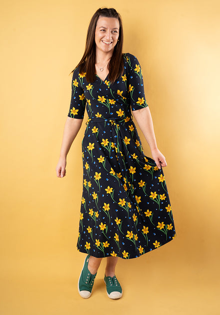 Anara Daffodils Print Cotton Midi Dress – Popsy Clothing