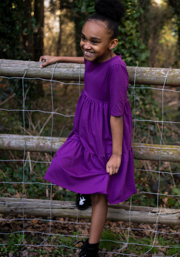 Children's Plain Grape Cotton Dress (Dara)