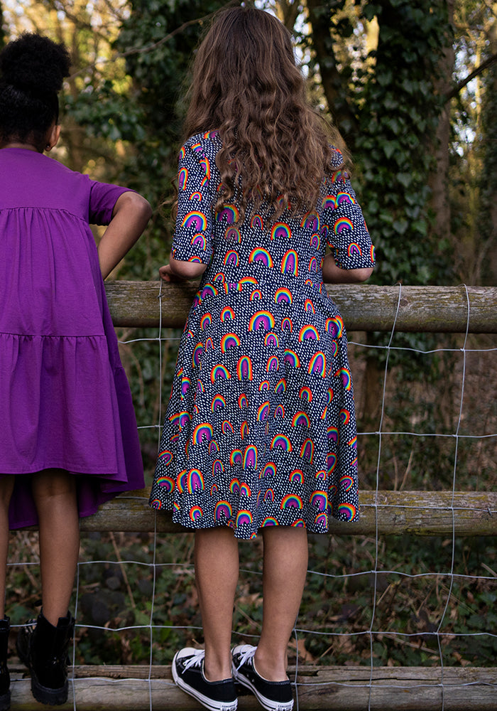 Children's Navy Rainbow Print Cotton Dress (Maeve)