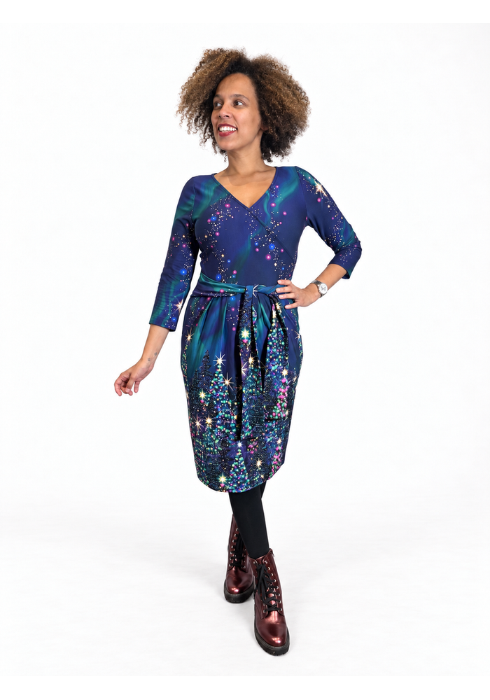 Merrilyn Navy Northern Lights Border Print Cotton Dress