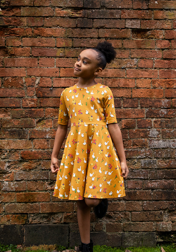 Children's Gaggle Of Geese Print Cotton Dress (Talia)