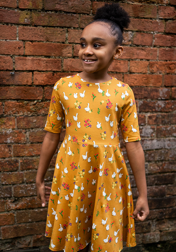 Children's Gaggle Of Geese Print Cotton Dress (Talia)