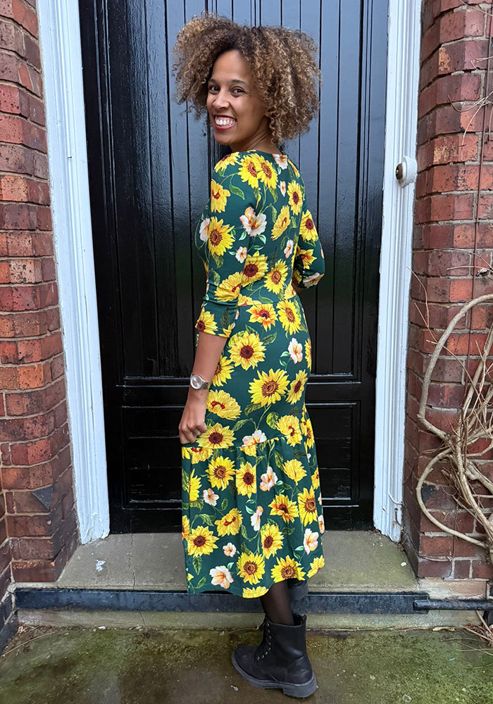Fifth angle of Jemima Green Sunflower Print Cotton Midi Dress