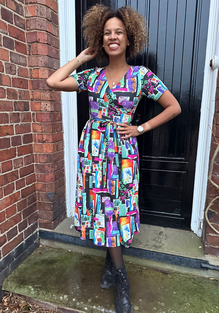 Third angle of Cadell Journal Scrap Book Print Midi Dress