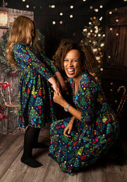 Children's Christmas Tree Print Dress (Spruce)