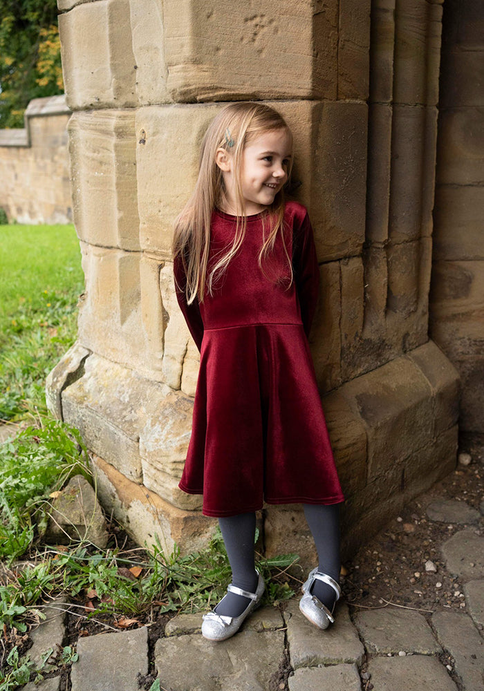 Children's Wine Velvet Dress (Elfin)