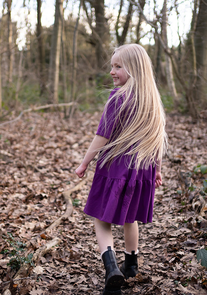 Children's Plain Grape Cotton Dress (Dara)