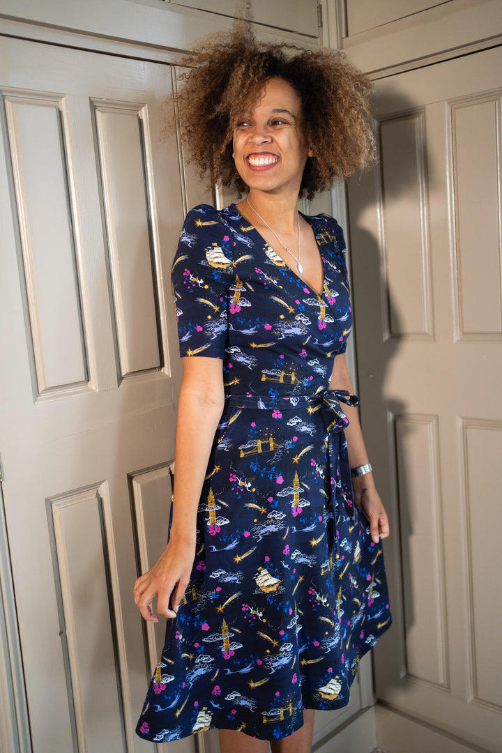Front view of Wendie Magical Story Print Cotton Dress