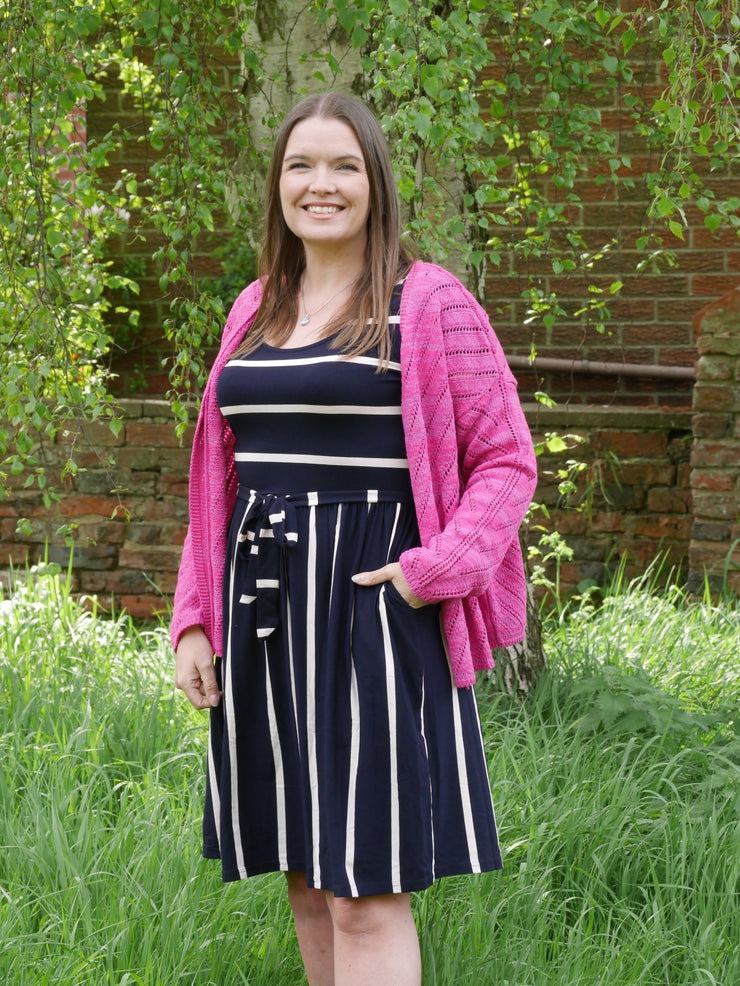 Pink Diagonal Pointelle Cardigan