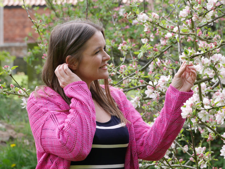 Pink Diagonal Pointelle Cardigan