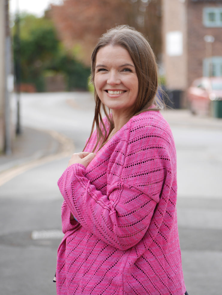 Pink Diagonal Pointelle Cardigan