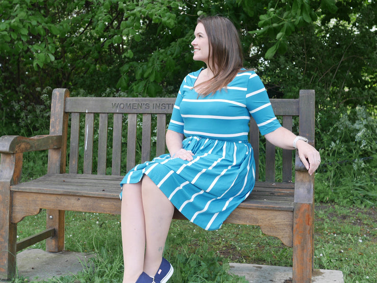 Essie Teal & Ecru Stripe Viscose Dress
