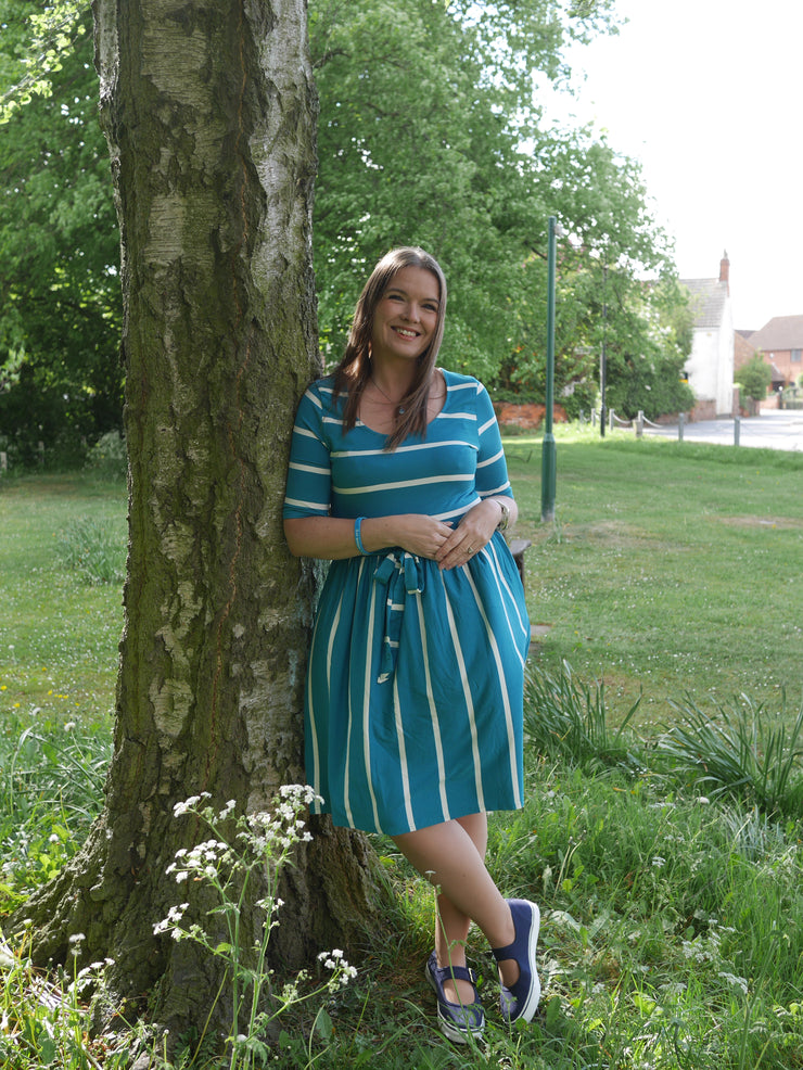 Essie Teal & Ecru Stripe Viscose Dress