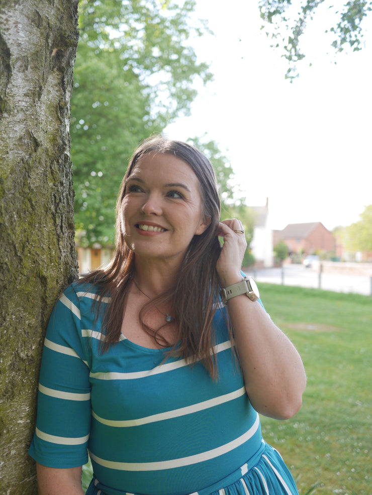 Essie Teal & Ecru Stripe Viscose Dress