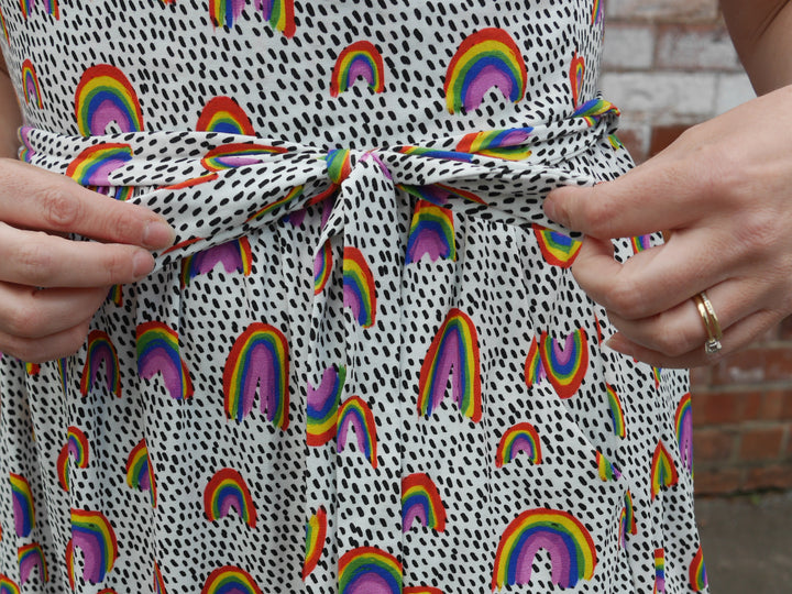 Eleventh angle of Revel Summer Rainbow Print Cotton Midi Dress