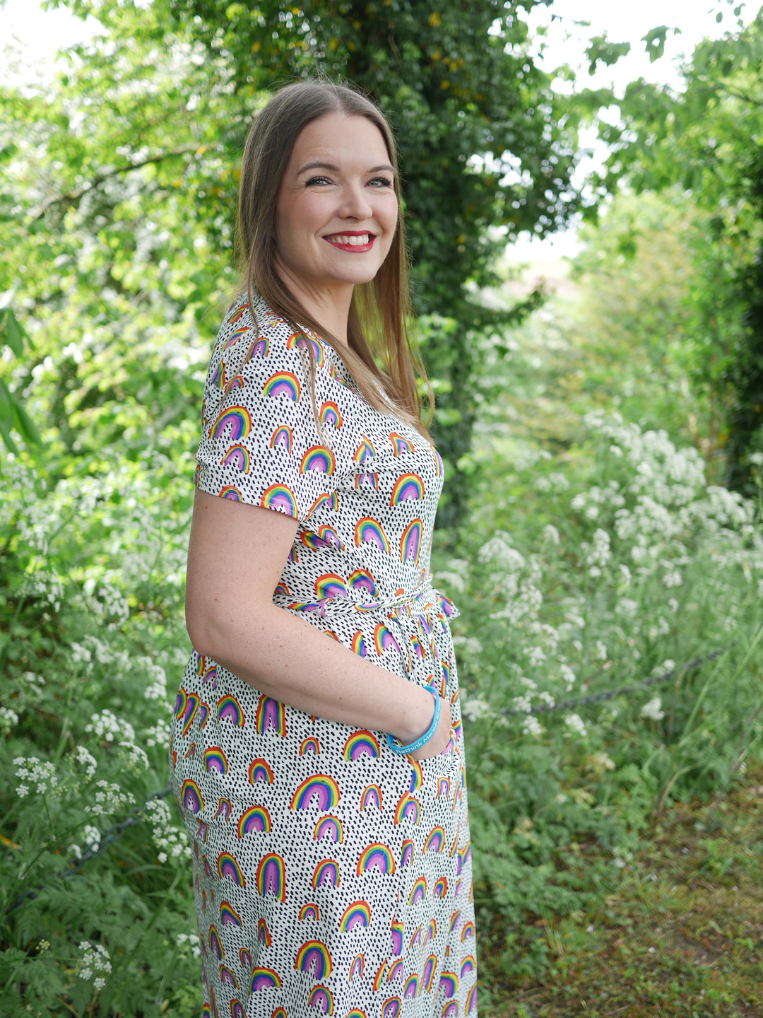 Seventh angle of Revel Summer Rainbow Print Cotton Midi Dress
