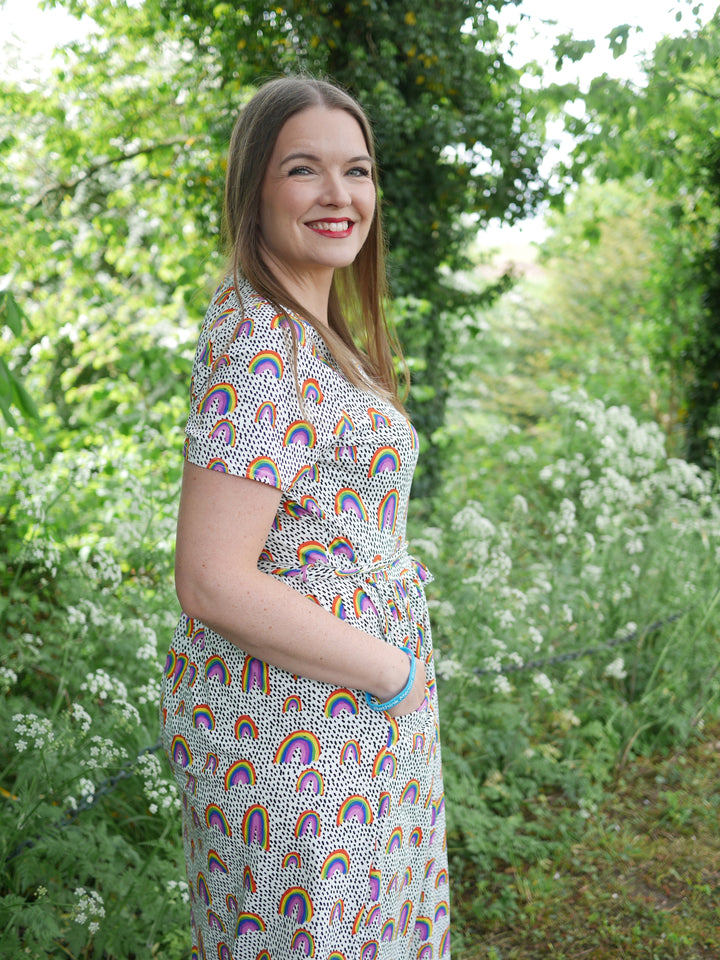 Seventh angle of Revel Summer Rainbow Print Cotton Midi Dress