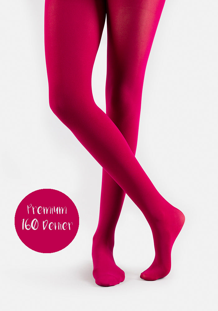 Front view of 160 Denier Opaque Premium Tights (Cerise), enjoy all-day comfort with our vibrant Cerise 160 denier tights.