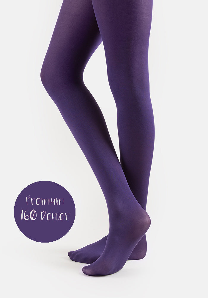 Front view of 160 Denier Opaque Premium Tights (Purple), enjoy all-day comfort with our classic Purple 160 denier tights.