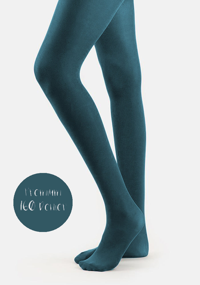 Front view of 160 Denier Opaque Premium Tights (Teal), enjoy all-day comfort with our jewel Teal 160 denier tights.