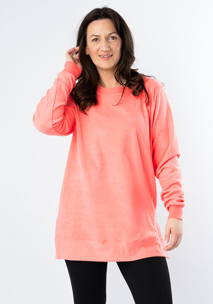 Front view of Coral Longline Popsy Sweatshirt