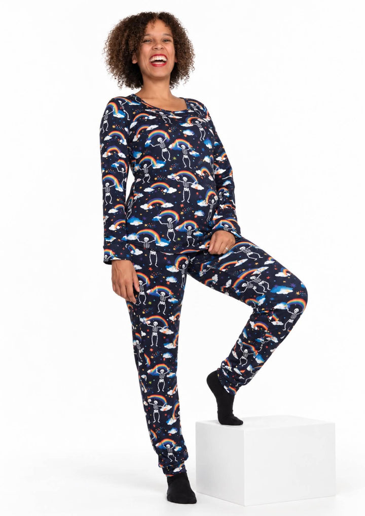 Shelbie Dancing Skeletons &amp; Rainbow Print Pyjama Set