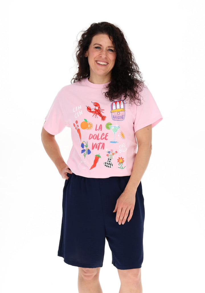 La Dolce Vita Light Pink Graphic Print T-Shirt