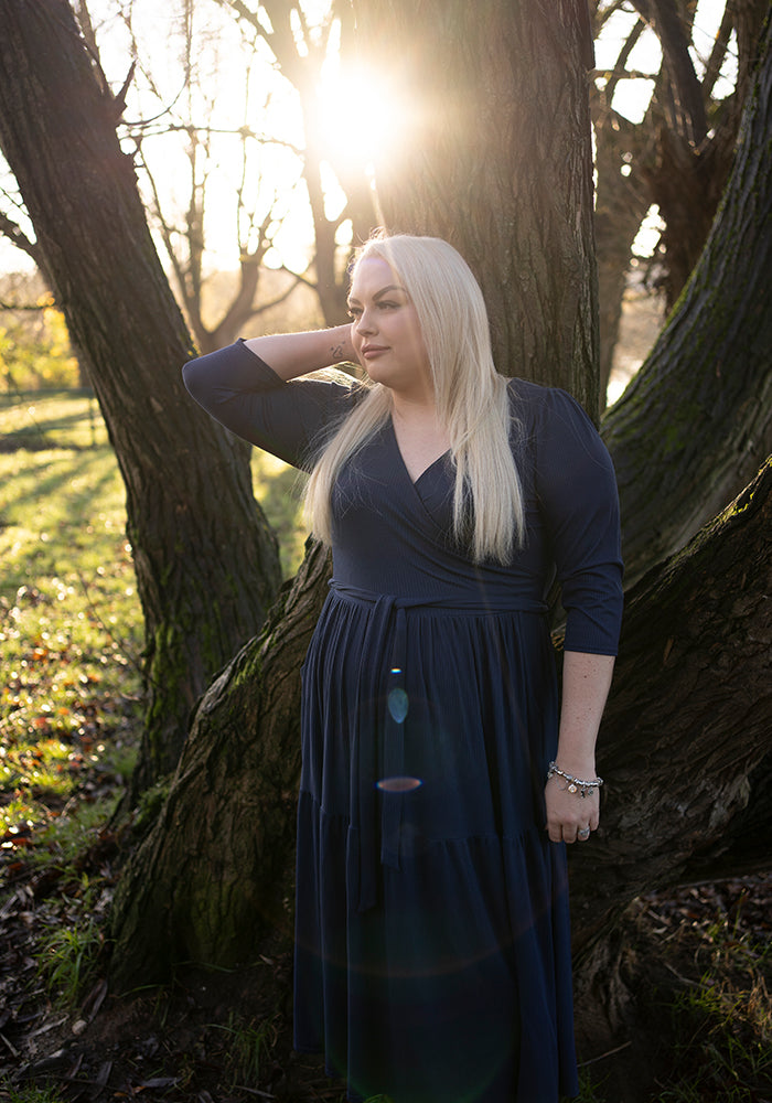 Lou Navy Tiered Hem Midi Dress