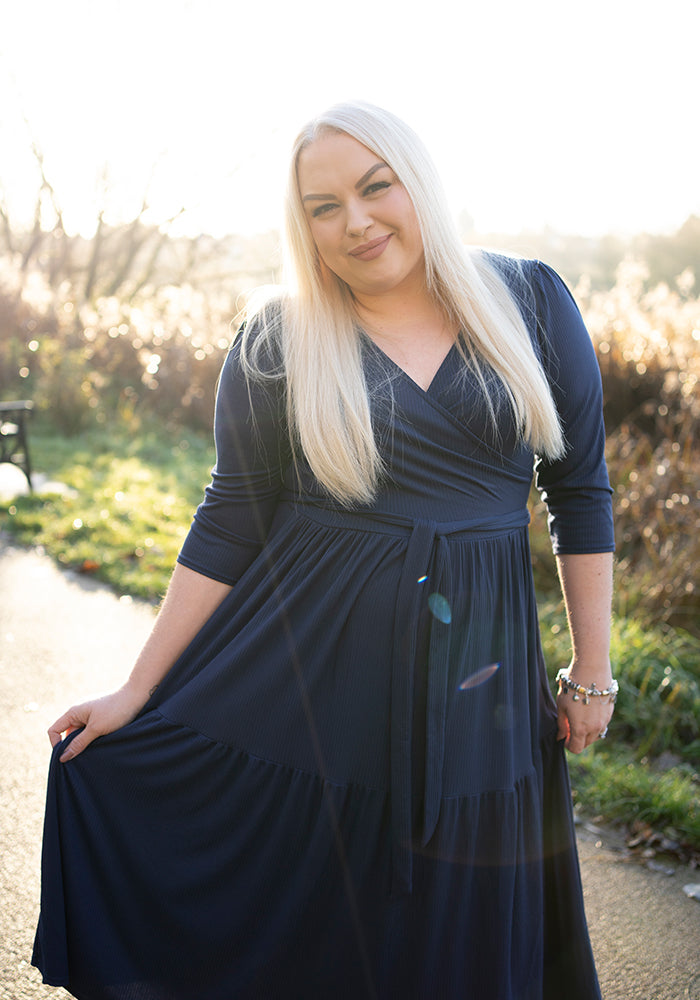 Lou Navy Tiered Hem Midi Dress