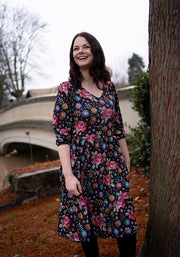 Rosa Embroidered Rose Print Tiered Hem Dress