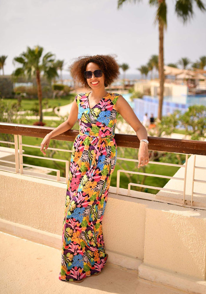 Zendaya Tropical Leaf Print Maxi Dress