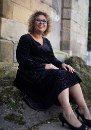 Hollyanne Black & Multicoloured Sparkle Velvet Trapeze Dress