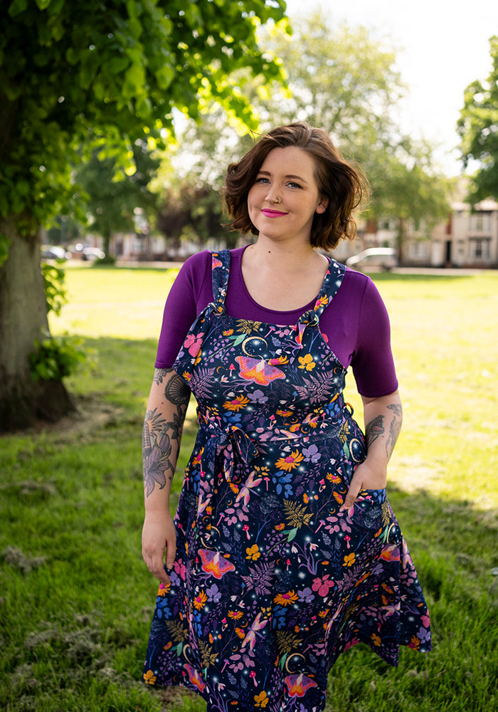 Tamar Navy Magical Moth Print Pinafore