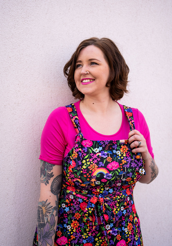 Fourth angle of Tamar Rainbow Garden Print Pinafore