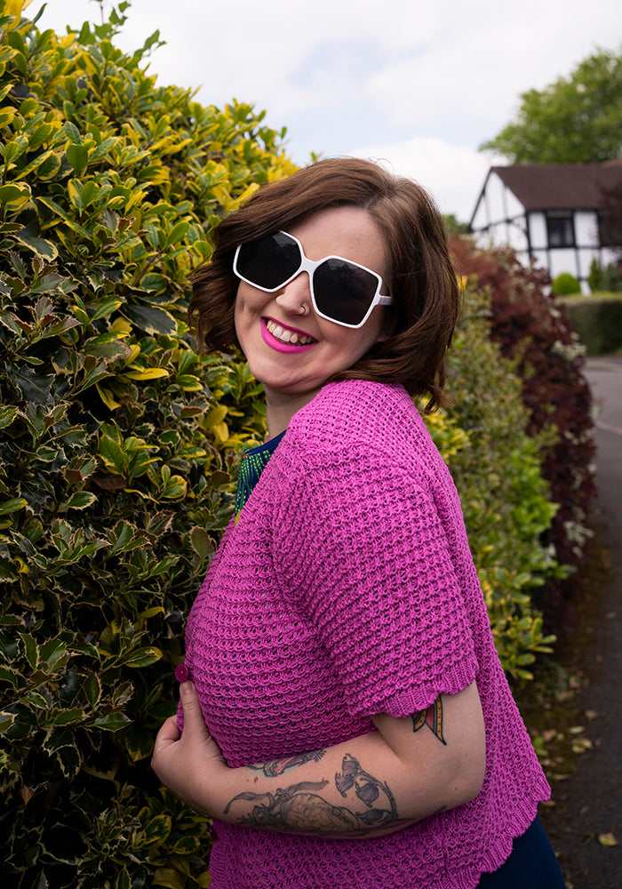 Pink Scallop Short Sleeve Cardigan