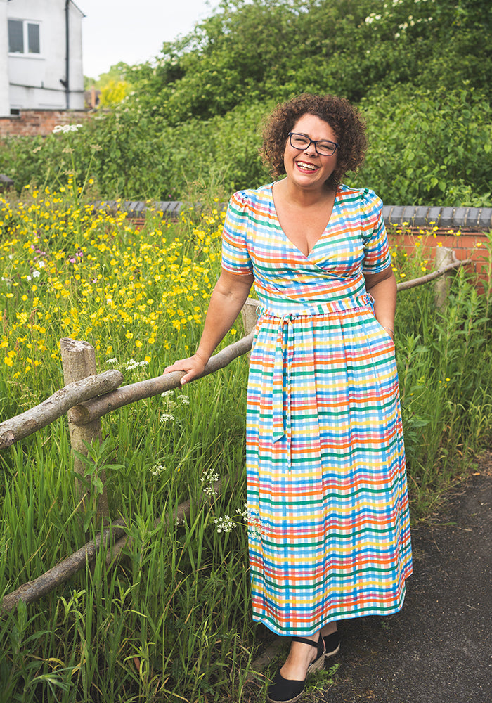 Skye Summer Painted Check Print Cotton Midaxi Dress