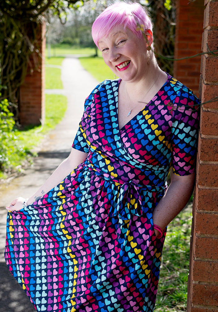 Third angle of Cade Bright Heart Conversational Print Dress