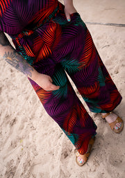 Tane Tropical Palms Print Culotte Leg Cotton Jumpsuit