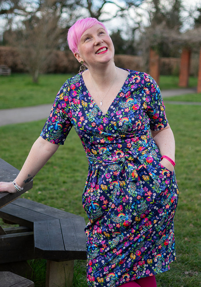 Hayes Peacock Rainbow Garden Print Dress