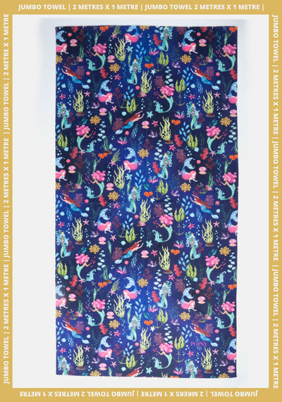 Navy Mermaid Print Jumbo Bath Sheet