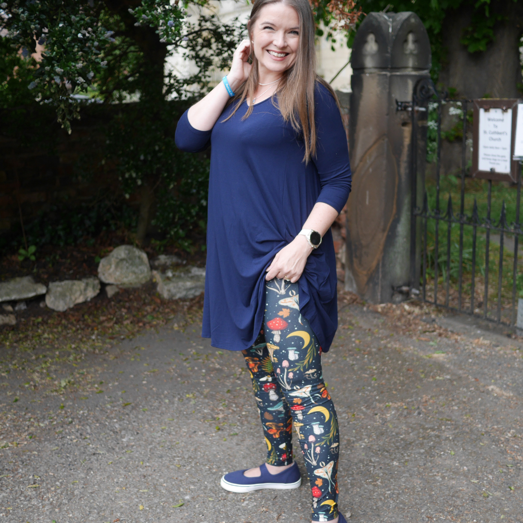 Ninth angle of Rene Woodland Mushroom Print Popsy Leggings