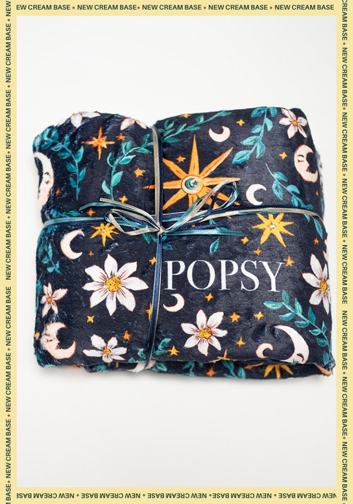 Front view of Celestial Moon Pop-under Plush Blanket