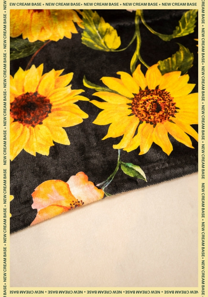 Fifth angle of Black Sunflower Print Plush Throw Blanket (Pop-Under), black sunflower print plush blanket.