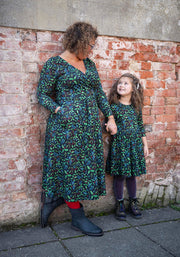 Children's Holly Print Dress (Evergreen)