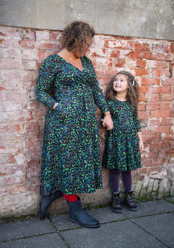 Children's Holly Print Dress (Evergreen)