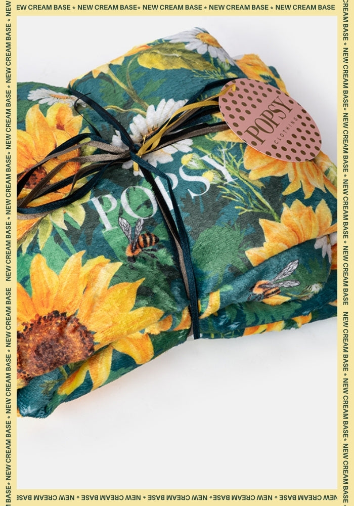 Fourth angle of Pop-under Sunflower &amp; Bee Border Print Plush Blanket