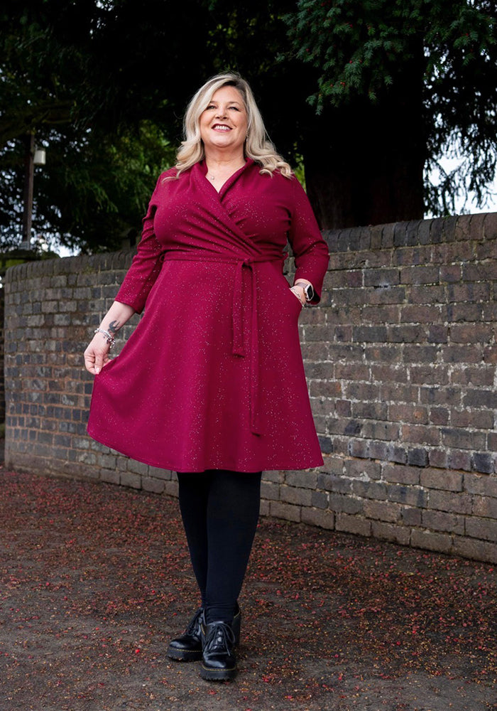 Bordeaux Wine & Silver Glitter Dress