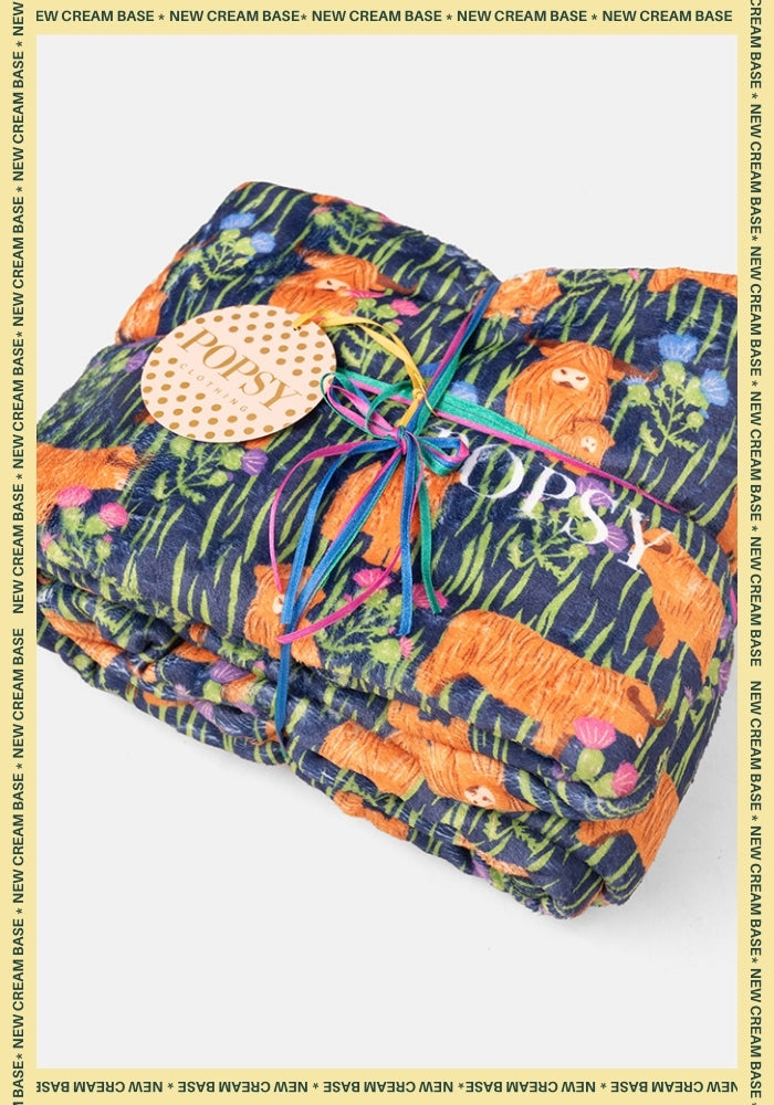 Fifth angle of Pop-under Highland Cow Print Plush Blanket