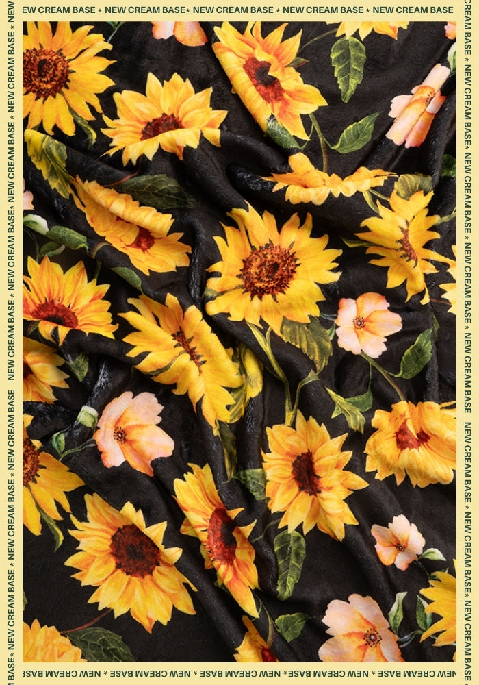 Sixth angle of Black Sunflower Print Plush Throw Blanket (Pop-Under), black sunflower print plush blanket.