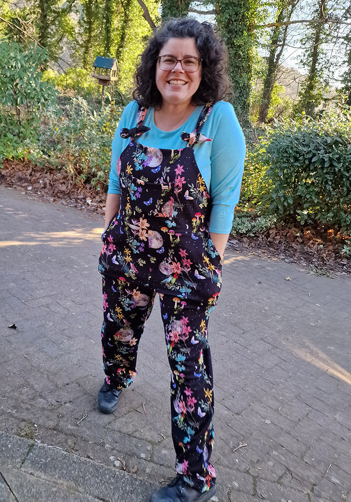 Jordan Black Botanical Moon Print Dungaree